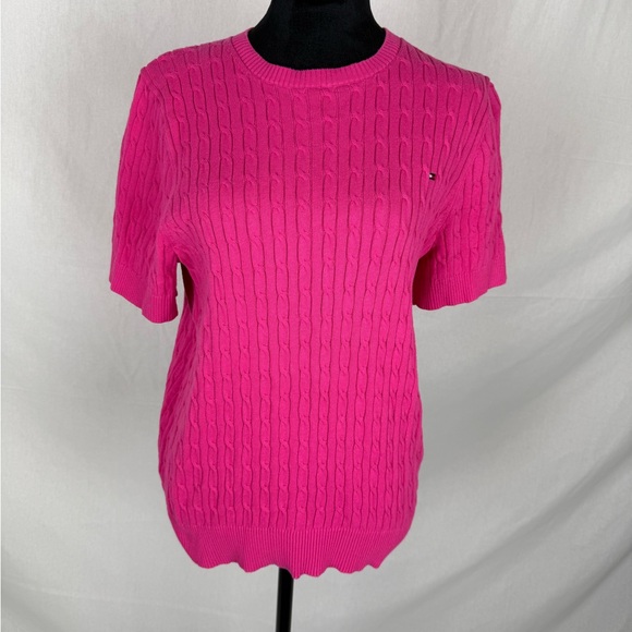 Tommy Hilfiger Pink Cable-Knit Short Sleeve Sweater Top - Picture 8 of 11